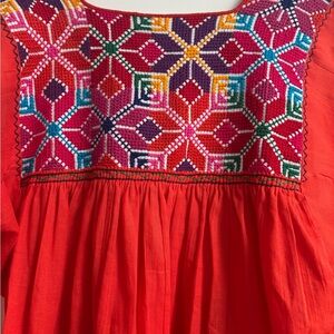 Mexican Embroidered Orange Blouse